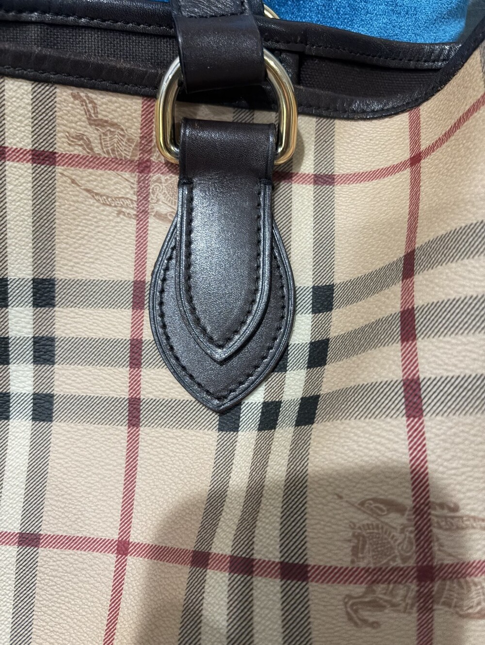 Vintage Burberry Haymarket Check Plaid Shoulder Tote W/Dk Brown Leather Straps - Picture 5 of 16